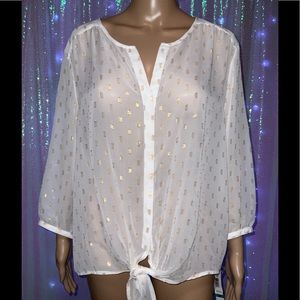 Beautiful Peter Nygard Petite Women's Plus Size 16P  3/4 Sleeve Tie blouse